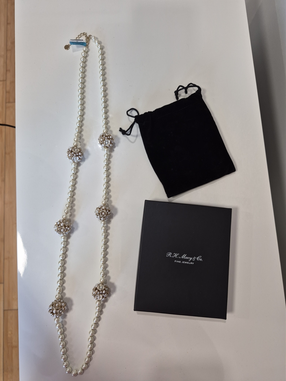 Charter Club White Pearl Necklace with Gold Tone Accents